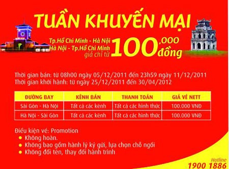 Thông tin về vé khuyến mãi 100.000 đồng trên website của VietJetAir.